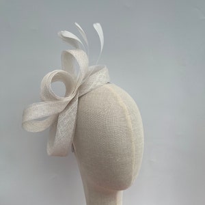 New White elegant sinamay loop bow fascinator headband with goose feathers