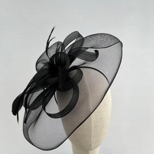 Black large mesh looped fascinator headband and clip hatinator wedding races image 2