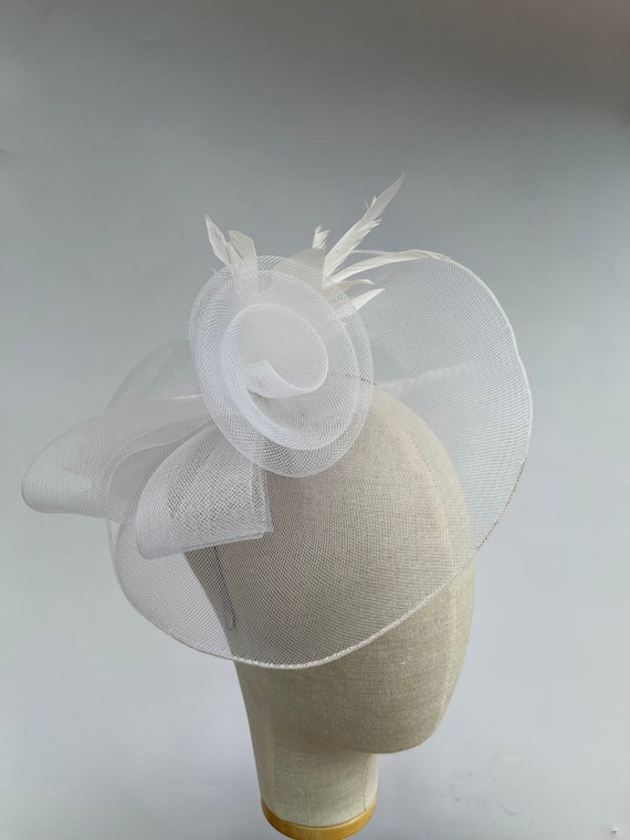Fascinator Floral Mesh in White New Feather Mesh Flower Fascinator Headband – Madeline Love main image 2