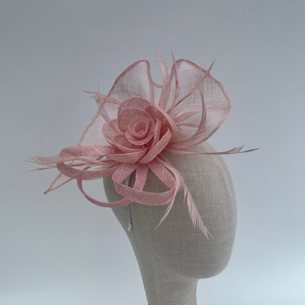 Light Pink sinamay twisted base with flower headband and clip fascinator