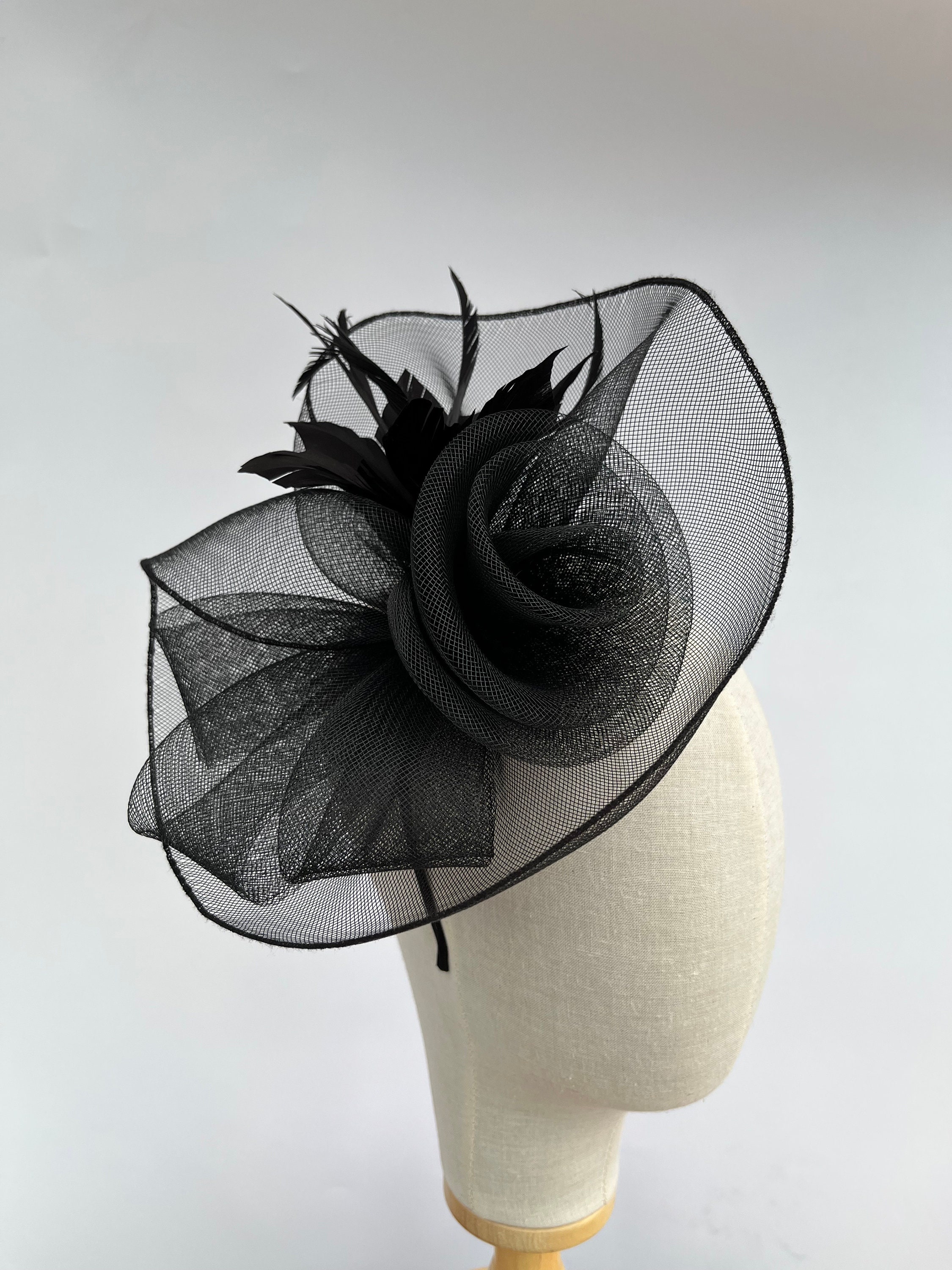 9536 2 Pcs Black Fascinators Hat Headpiece Flower Mesh Ribbons Feathers Fascinators Hat for Women Tea Party Headband Wedding Flower  main image 2