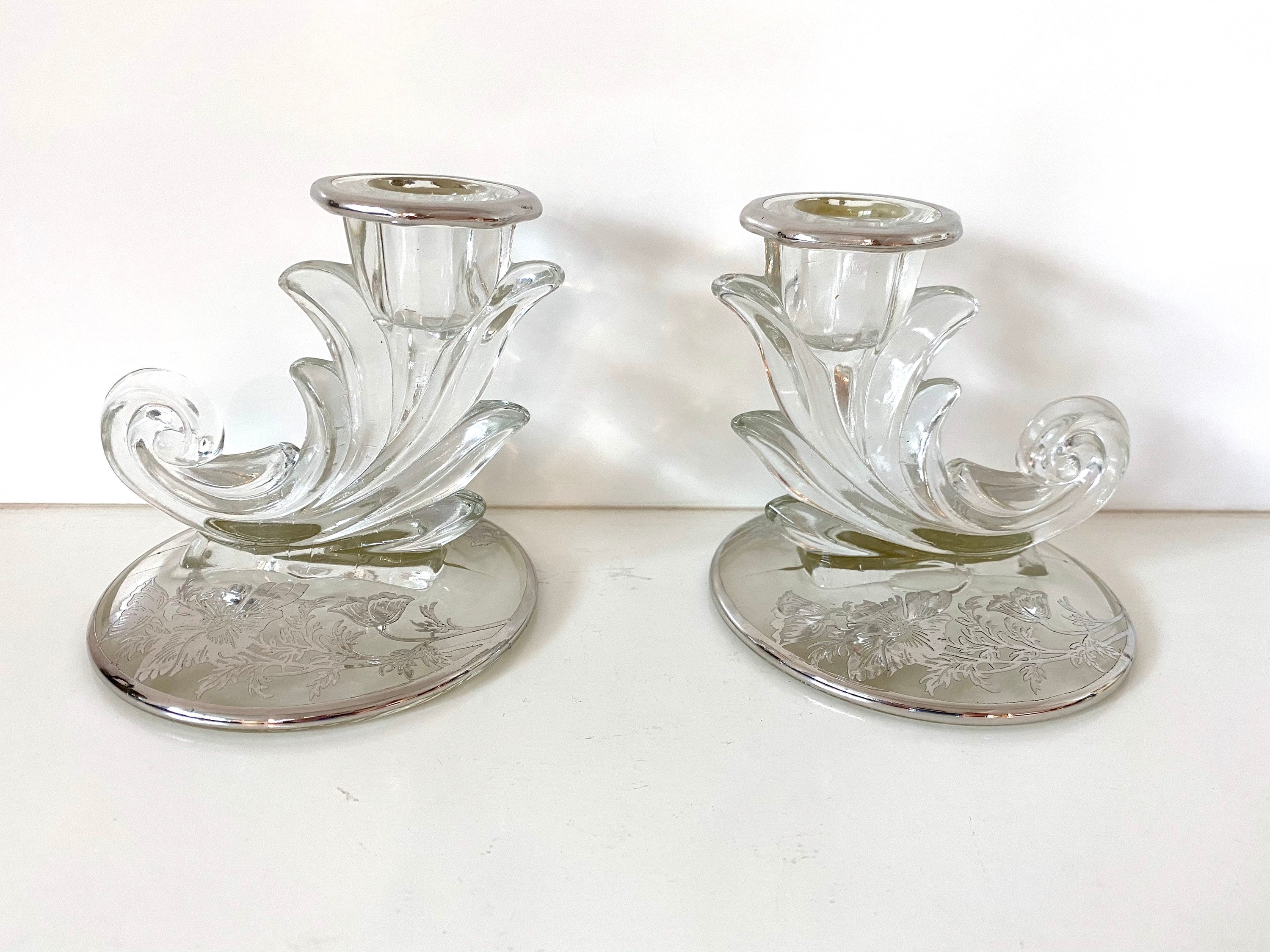 Fostoria Glass Elegant Baroque Candlestick Holders With Silver Etsy