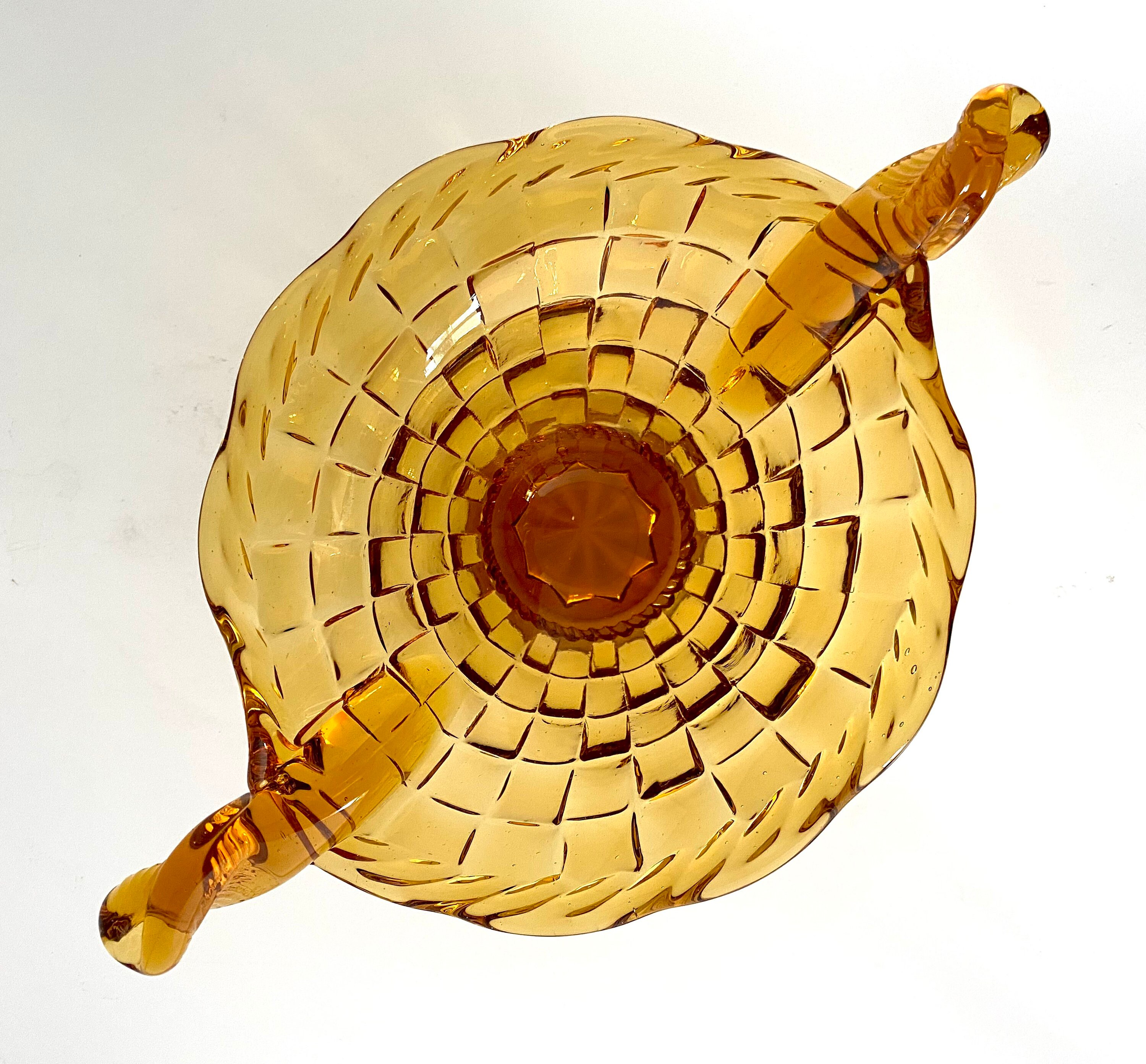 MCM Vintage Amber Glass Basket Weave Footed Bowl With Twist Etsy