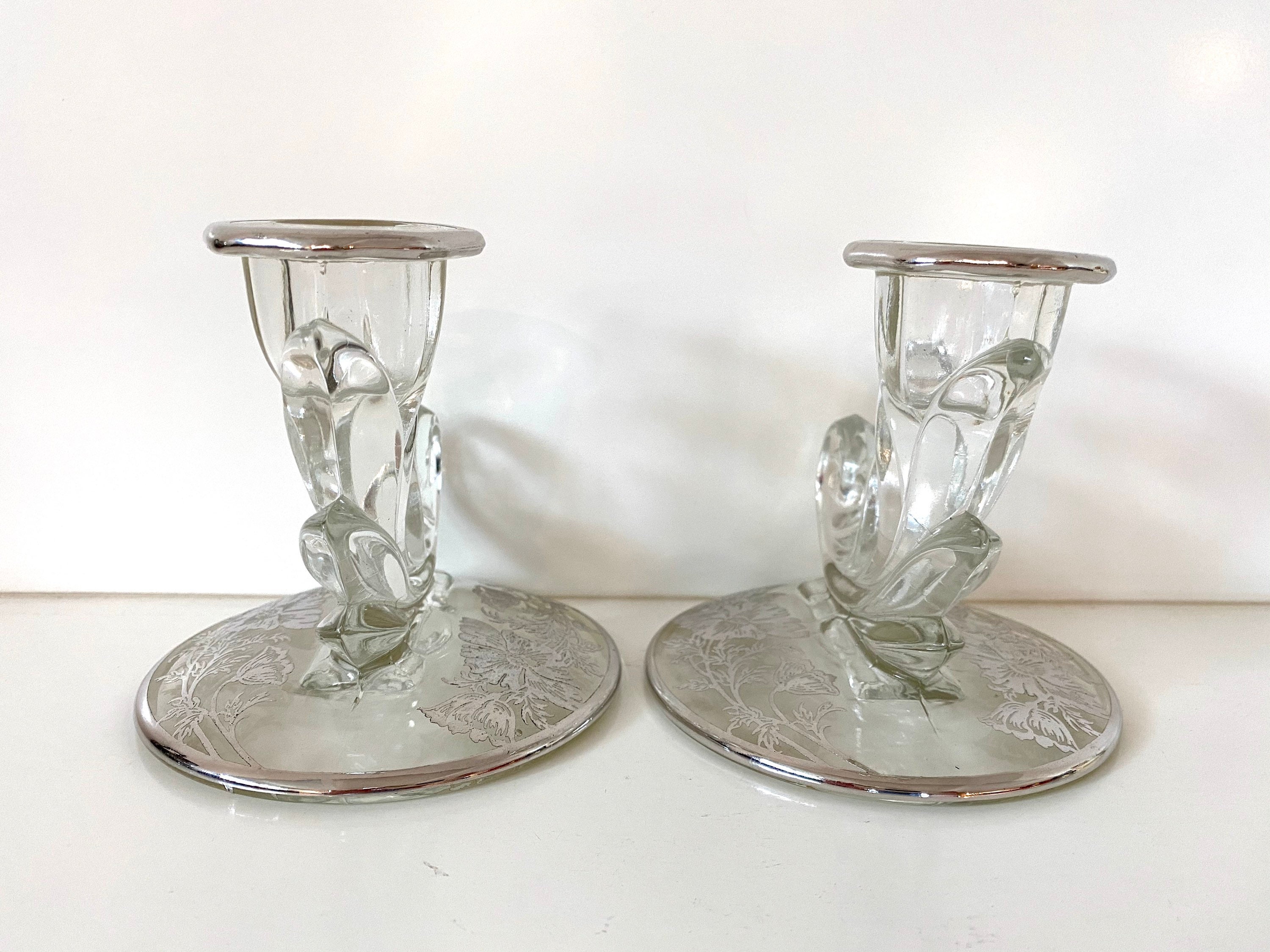 Fostoria Glass Elegant Baroque Candlestick Holders With Silver Etsy
