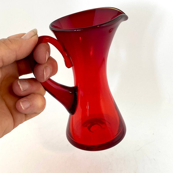 Ruby Red Hand Blown Pilgrim(?) Glass Pitcher Vase