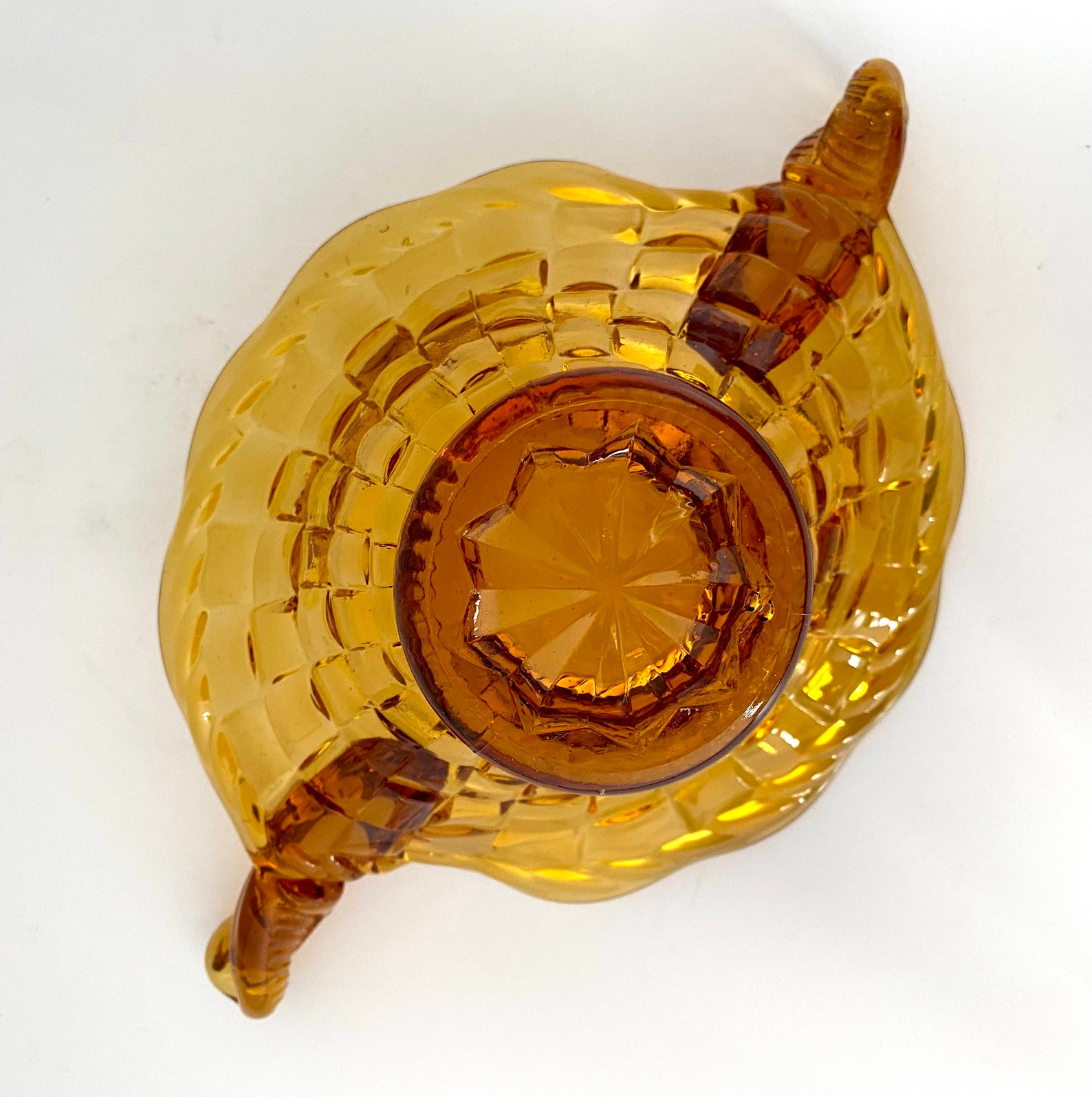 MCM Vintage Amber Glass Basket Weave Footed Bowl With Twist Etsy