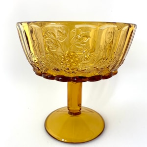 L.G. Wright Pedestal Grape Paneled Compote Amber Glass Trifle Dish