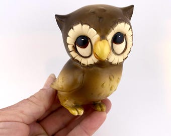 VINTAGE Josef Original Flocked Owl Figurines Set of 2 Adorable