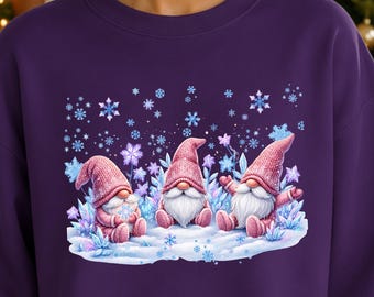 Sudadera navideña con estampado de gnomo, sudadera con capucha de gnomo invernal, sudadera nórdica navideña acogedora, lindo regalo navideño para ella.