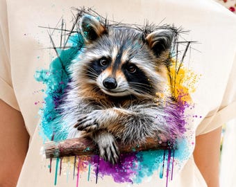 Raccoon Watercolor Shirt, Trash Panda Tee, Unique Woodland Art, Earth Day Gift, Aunt Sweatshirt, Trending Now: Paint Splatter Raccoon Tee