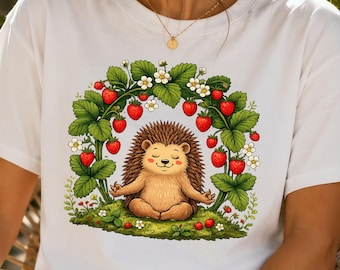 Mental Health Shirt, Yoga TShirt, Strawberry Garden Meditation Tee, Therapist Gift, Cottagecore Clothing, Mindfulness Shirt for Plant Lovers