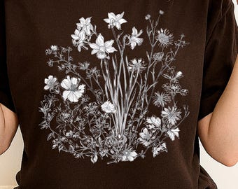 Hello Spring Mom Flower Shirt, Retro Floral Art, Vintage Spring Wildflower TShirt, Plant Lover Gift, Perfect Mother's Day or Easter Gift