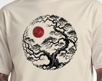 Camiseta con diseño de arte Wabi Sabi Japandi, camiseta con bonsái de arce japonés, camiseta con estampado de jardín zen Feng Shui, regalo de cumpleaños único, camiseta más vendida.
