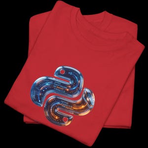 Bold red t-shirt with a high-contrast 3D liquid python graphic. The glowing internal code highlights the "Code it. Fix it. Deploy it." motto. Energetic and eye-catching gift for tech-savvy graduates and software developers.