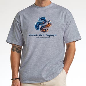 Sport grey premium tee featuring the futuristic 3D Python snake design. Soft, professional look for data scientists and AI engineers. Perfect for those who appreciate clean, tech-focused aesthetics and high-quality DTG prints.