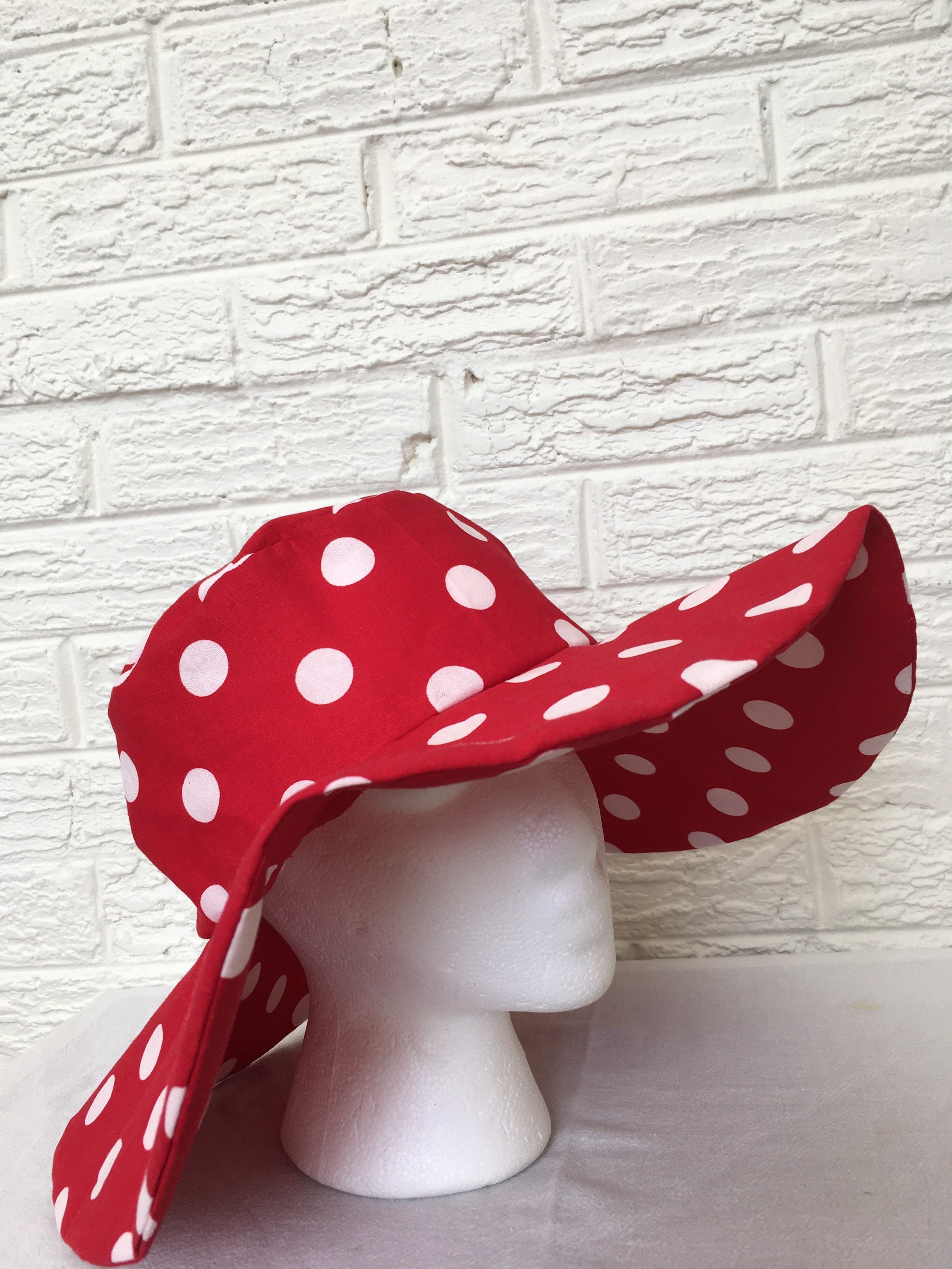Sun n’ Sand Red Stitch Polka Dot Sun Hat Baby Cotton Bucket Hat - Red Polka Dot – Blue Corduroy main image 2