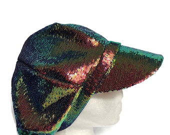 Vintage Red White and Blue Sequin Oversized News Boy Cap JC  display picture 2