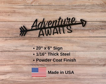 Adventure Awaits Arrow Metal Wall Art: Office, Cabin, Living Room, RV Decor