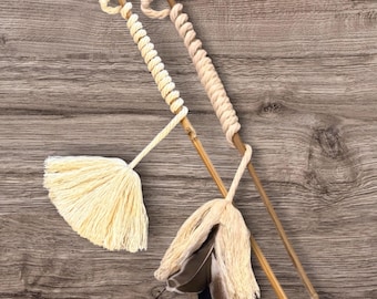 Handmade Cat Wand Toy Set, Bamboo Teaser Wands "Twirly Bird" & "Kitty Sweeper"