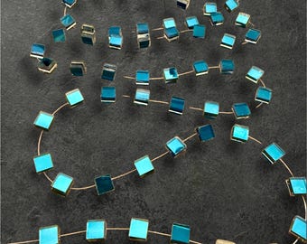 Handmade Blue Glass Mirror Garland – Reflective Suncatcher Decoration
