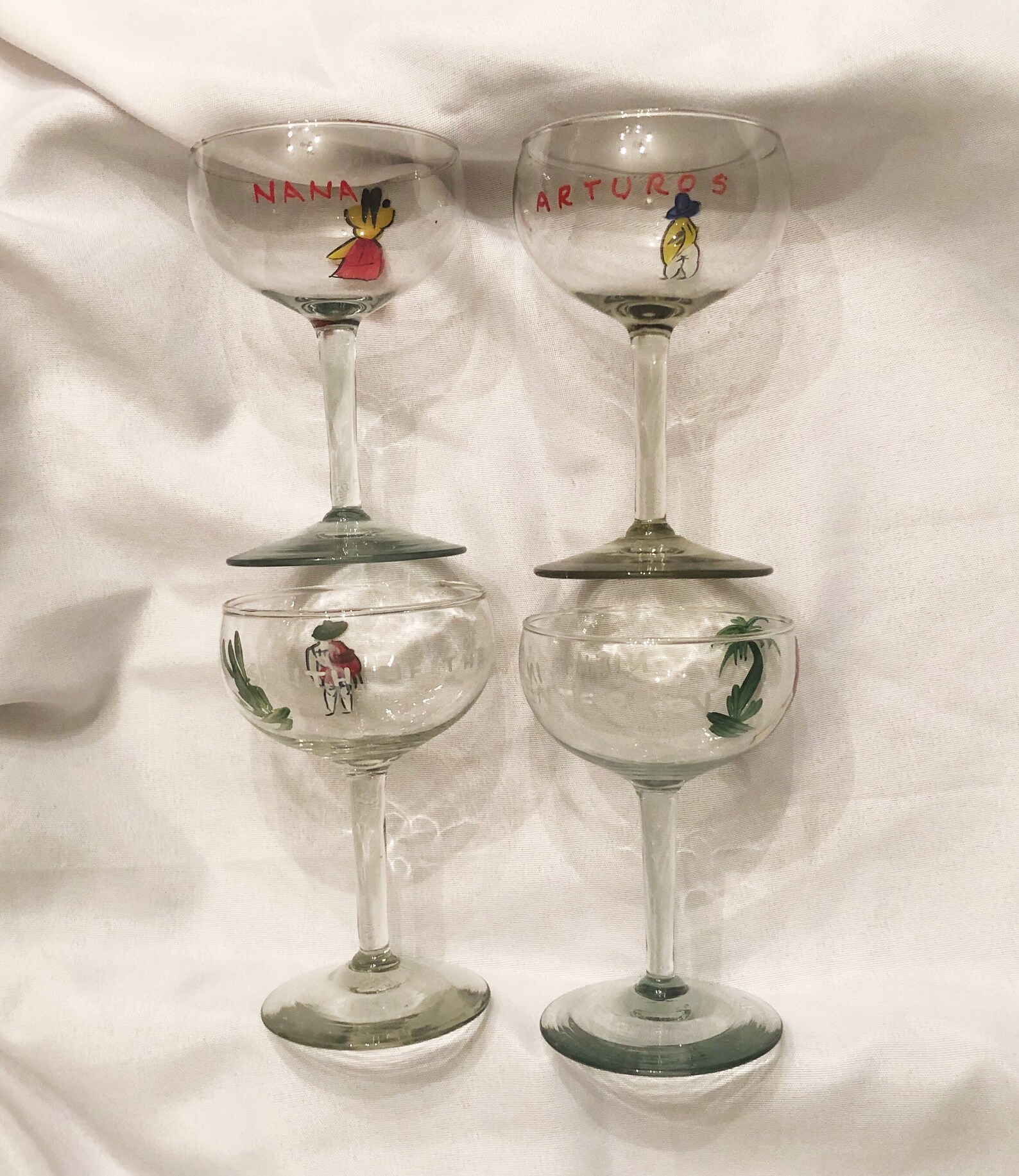 Vintage Mini Wine Glasses Handblown Glass Painted Mexico Theme Etsy