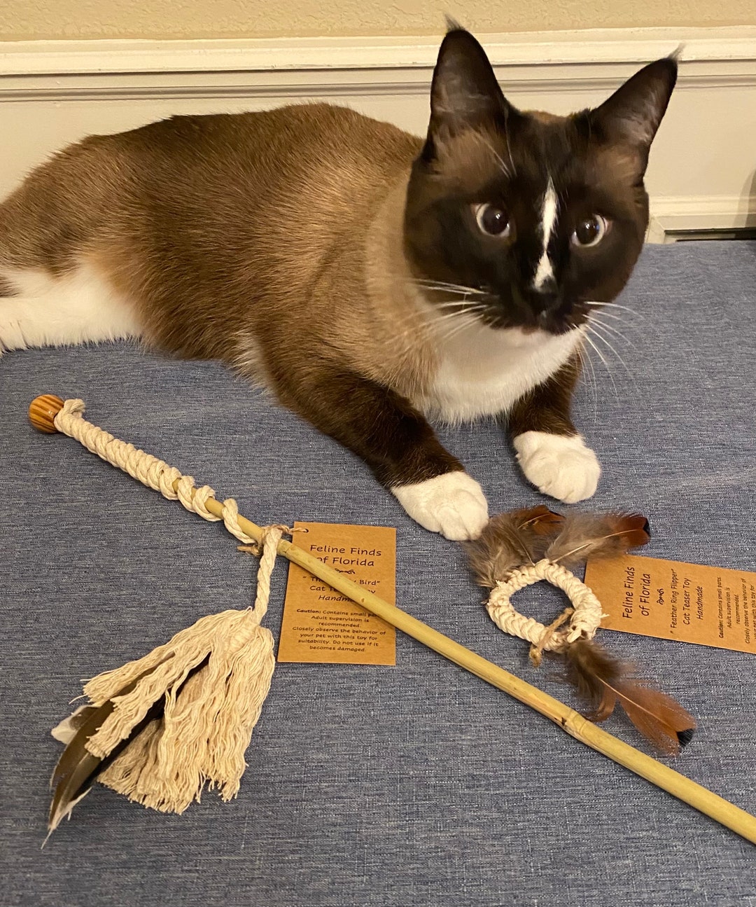 Cat Toy Gift Set Cat Toy Teaser Wand the Twirly Bird & feather Ring Flipper Etsy