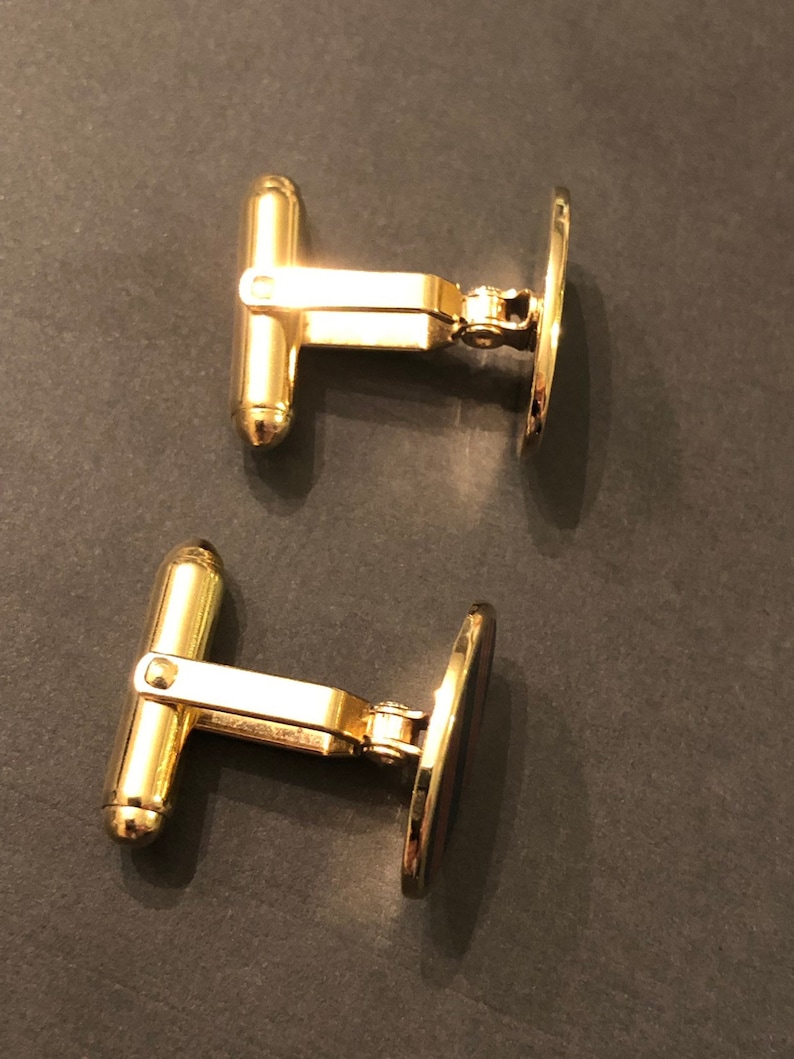 Men\u2019s Vintage Brass Enamel Navy Red Rugby Stripe Cufflinks