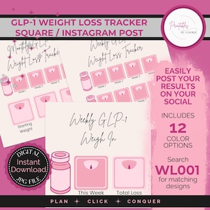 Instagram Social Media Weight Loss Progress Post | Share Your Journey | GLP-1 & Wellness Tracker Companion | Motivational Templates WL001