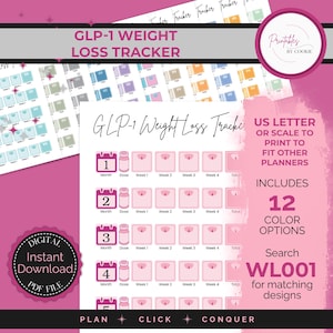 Weekly Undated GLP-1 Weight Loss Tracker | Digital Download | GoodNotes, Notability & Print | 12 Color Palettes | US Letter Size | WL001 V2