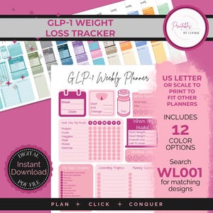 Weekly GLP-1 Weight Loss Tracker | Dose and Injection Log | Side Effects | Habit Tracker | 12 Colors Digital PDF | GoodNotes & Print | WL001