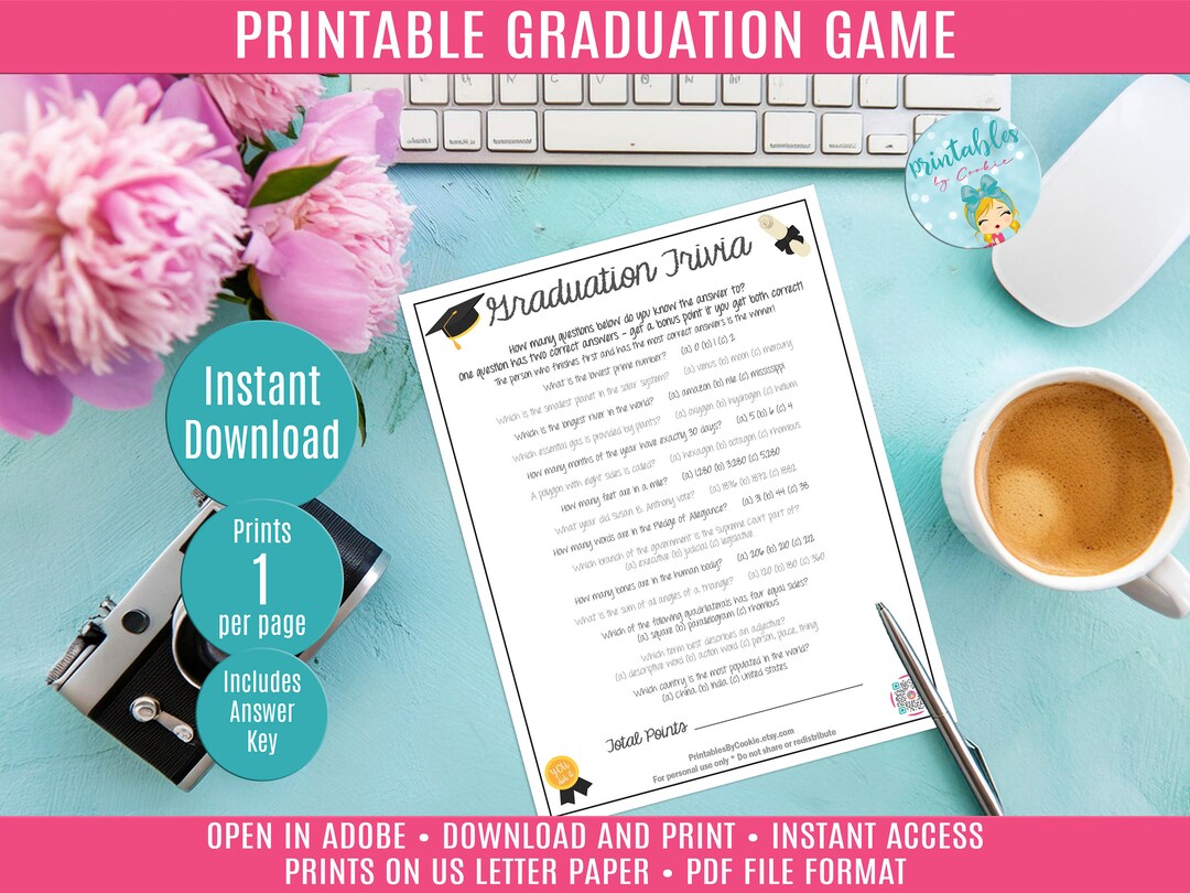 Graduation Party Game: Graduation Trivia High School & College Party ...