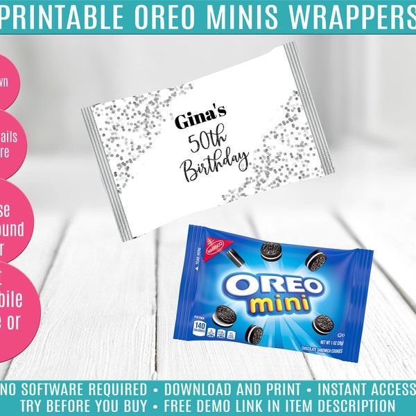 Silver Oreo Wrapper | Digital Oreo Label | Oreo Mini | Oreo Cookie | Instant Download Party Favor | DIY | Birthday | Shower | SS004