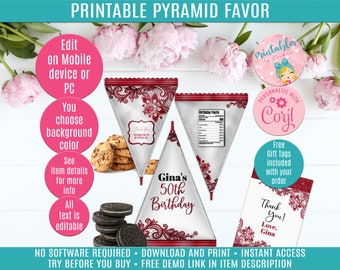 Piramide van rode chocoladekoekjes | Digitale Cookie Favor | Instant Download partij gunst | Doe-het-zelf | Verjaardag | Douche | Partij | LC028