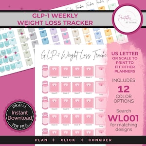 Weekly Undated GLP-1 Weight Loss Tracker | Digital Download | GoodNotes, Notability & Print | 12 Color Palettes | US Letter Size | WL001 v1