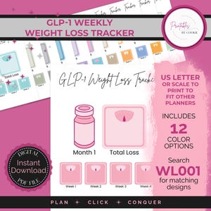 Monthly Undated GLP-1 Weight Loss Tracker | Digital Download | GoodNotes, Notability & Print | 12 Color Palettes | US Letter Size | WL001 V1