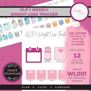 Monthly Dated GLP-1 Weight Loss Tracker | Digital Download | GoodNotes, Notability & Print | 12 Color Palettes | US Letter Size | WL001 V1
