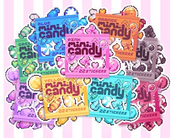 Deco Candy Sticker Set | 22 Stickers | 9 Colors | Mini Pixel Art Die-Cut Matte Vinyl Sticker Pack