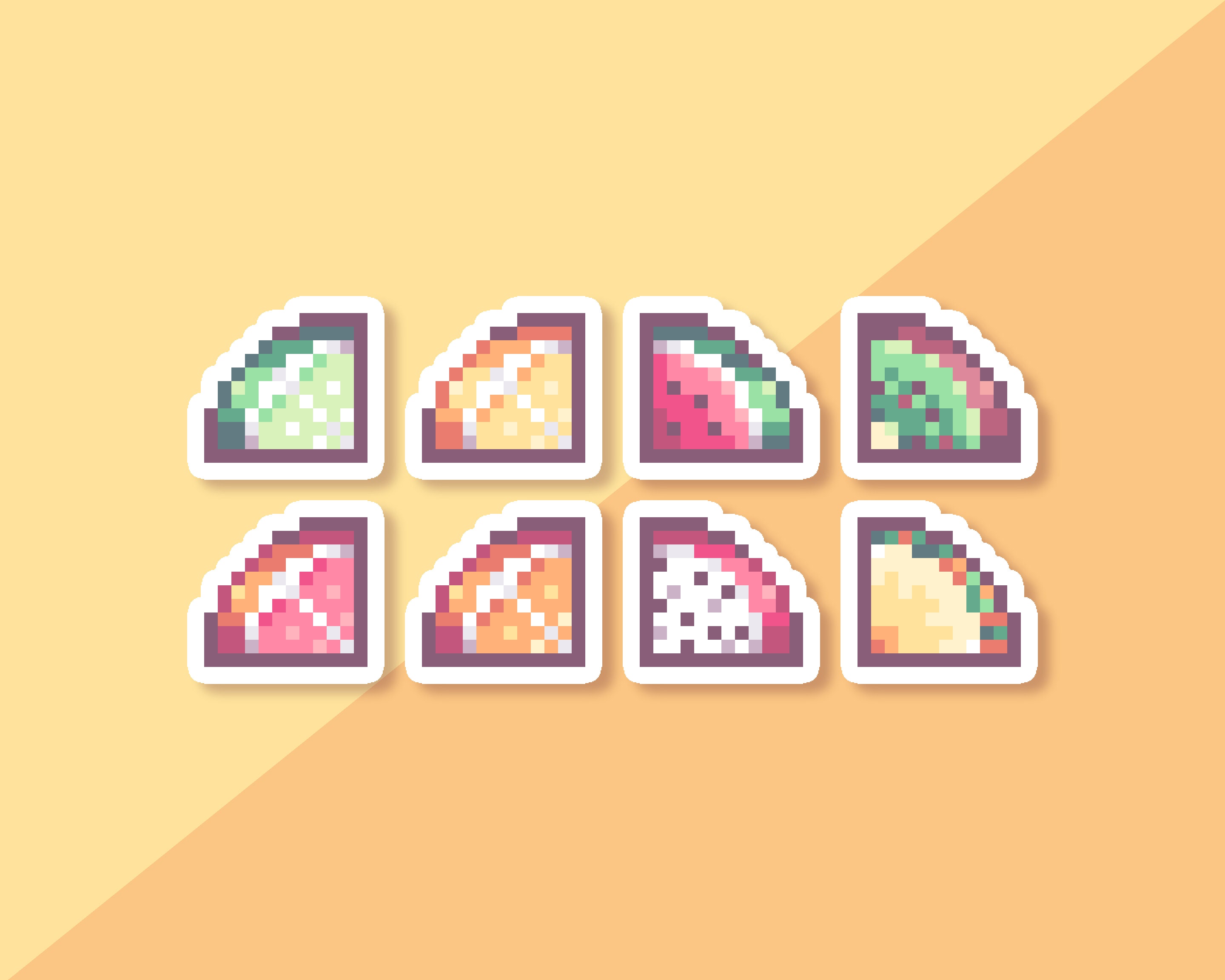 Fruit Slice Stickers | 8 Types | 1-inch Pixel Art Die-Cut Matte Vinyl Stickers
