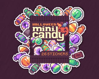 Pixel Halloween Candy Sticker Flake Pack | 27 Stickers | Mini Pixel Art Die-Cut Matte Vinyl Sticker Set