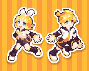 Vocaloid Kagamine Rin & Len Stickers | 3-inch Pixel Art Die-Cut Matte Vinyl Stickers