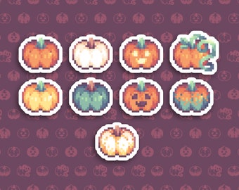 Pumpkin Stickers | 9 Types | 1 or 1.5 inch Pixel Art Die-Cut Matte Vinyl Individual Stickers