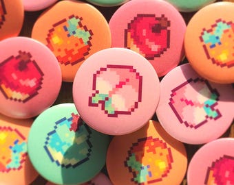 Pixel Fruit Buttons | 4 Fruits | 1.25" inch Small Matte Pins