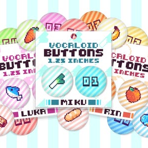 Vocaloid Pixel Item Button Sets | 8 Different Vocaloids | Pair of 1.25 inch buttons