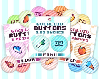 Set di pulsanti per oggetti pixel Vocaloid / 8 diversi Vocaloid / Coppia di pulsanti da 1,25 pollici