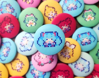 Vocaloid Pixel Chibi Buttons | 8 Vocal Synths | 1.25 inch Matte Buttons