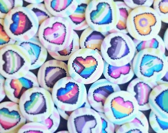 LGBTQ+ Pride Heart Pixel Buttons | 40 Pride Flags | 1.25 Inch Pins