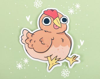 Cute Chicken Sticker, Water Resistant Vinyl Sticker, Chicken Sticker, Chicken Lover Gift, Cute Farm Animal Sticker, Derpy Chicken Sticker