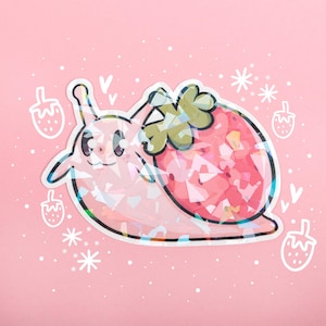 Strawberry Snail Sticker, Water Resistant Vinyl Sticker, Laminated Sticker, Cute Strawberry Sticker, Snail Sticker, Snail Lover Gift
