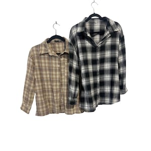 Dazy Women's Plaid Button-Down Shirts Set Black & Brown Size M
