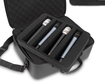 CM Wireless Microphone Case With Foam Fits 8 Sennheiser, Shure Wireless Mic System Microphones - Customizable Locking Mic Case With Strap